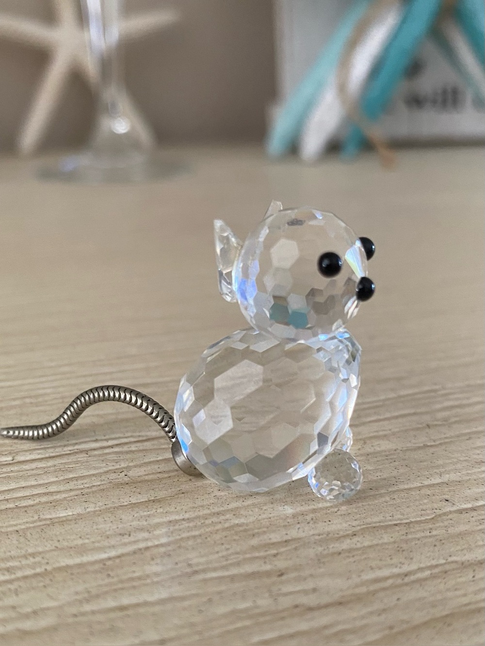 Swarovski Crystal Miniature Cat Figurine Silver-Tone Wire Tail Vintage 1990s - Picture 2 of 10